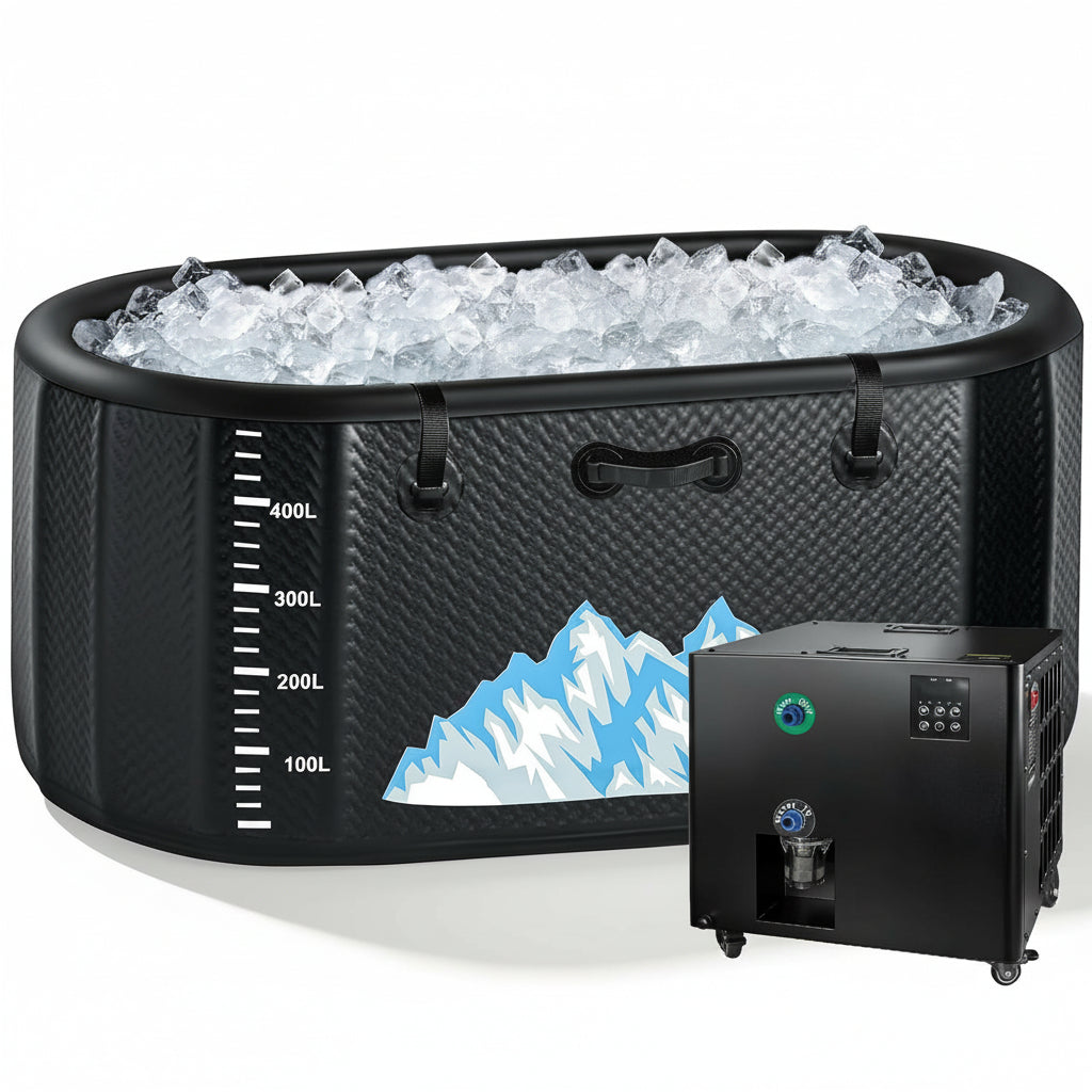 Cold Plunge Tub, 248 Gallon, 1 Horsepower, Heavy-Duty Ice Bath Tub for Athletes with Hot & Cold, Portable Inflatable Plunge Chiller with Water Treatment Kit, Immersion Therapy, Wifi (Black, 1 Set)