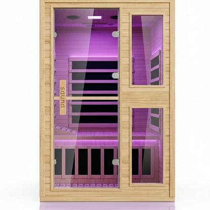 2 Person Far Infrared Sauna with Smart APP Control, Canadian Hemlock Wood Indoor Sauna Room, 2000W Low EMF Fast Heating Home Dry Sauna, 7 Color Chromotherapy, Bluetooth Speakers for Relaxation